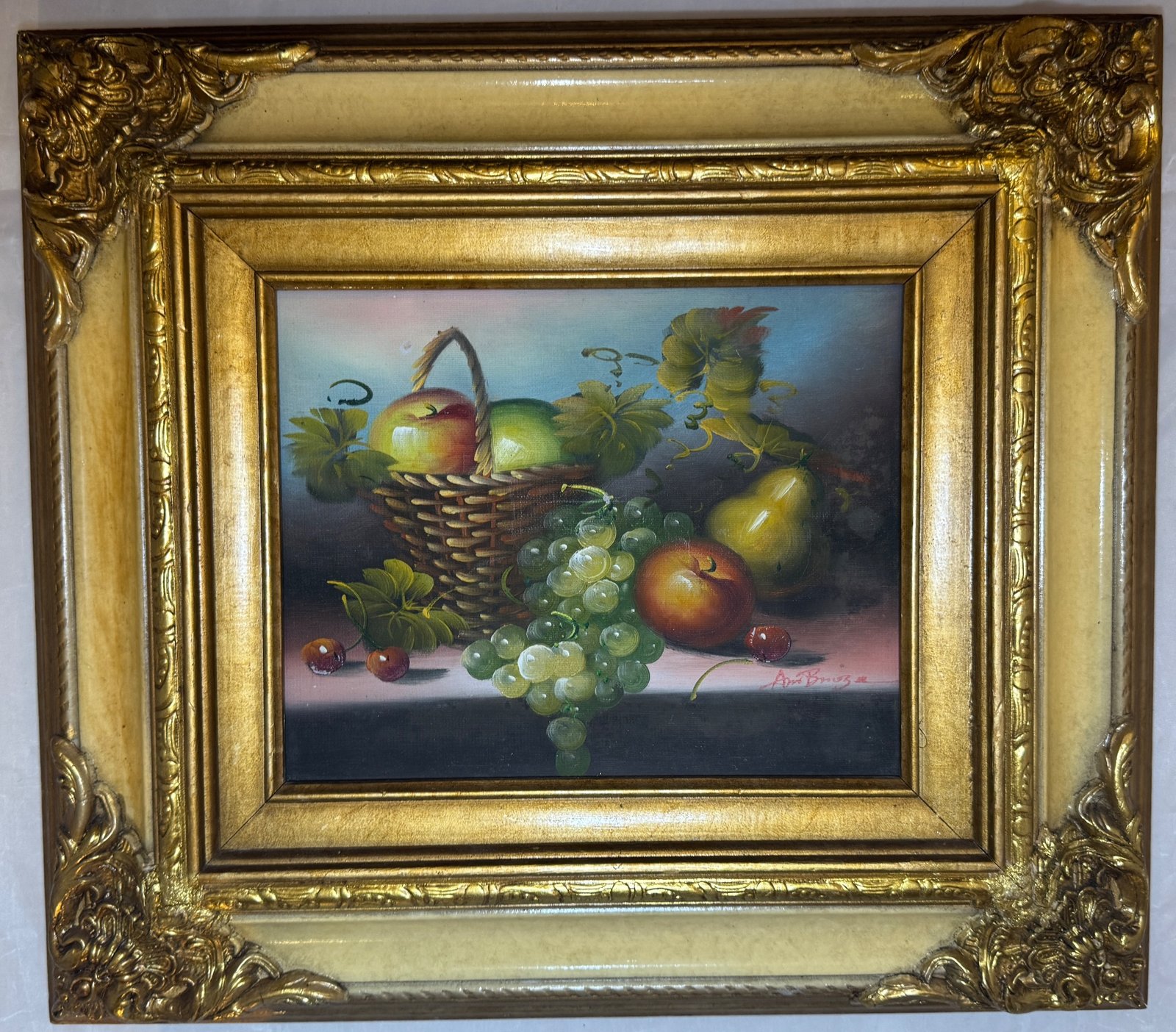 Framed Fruit Still Life Painting