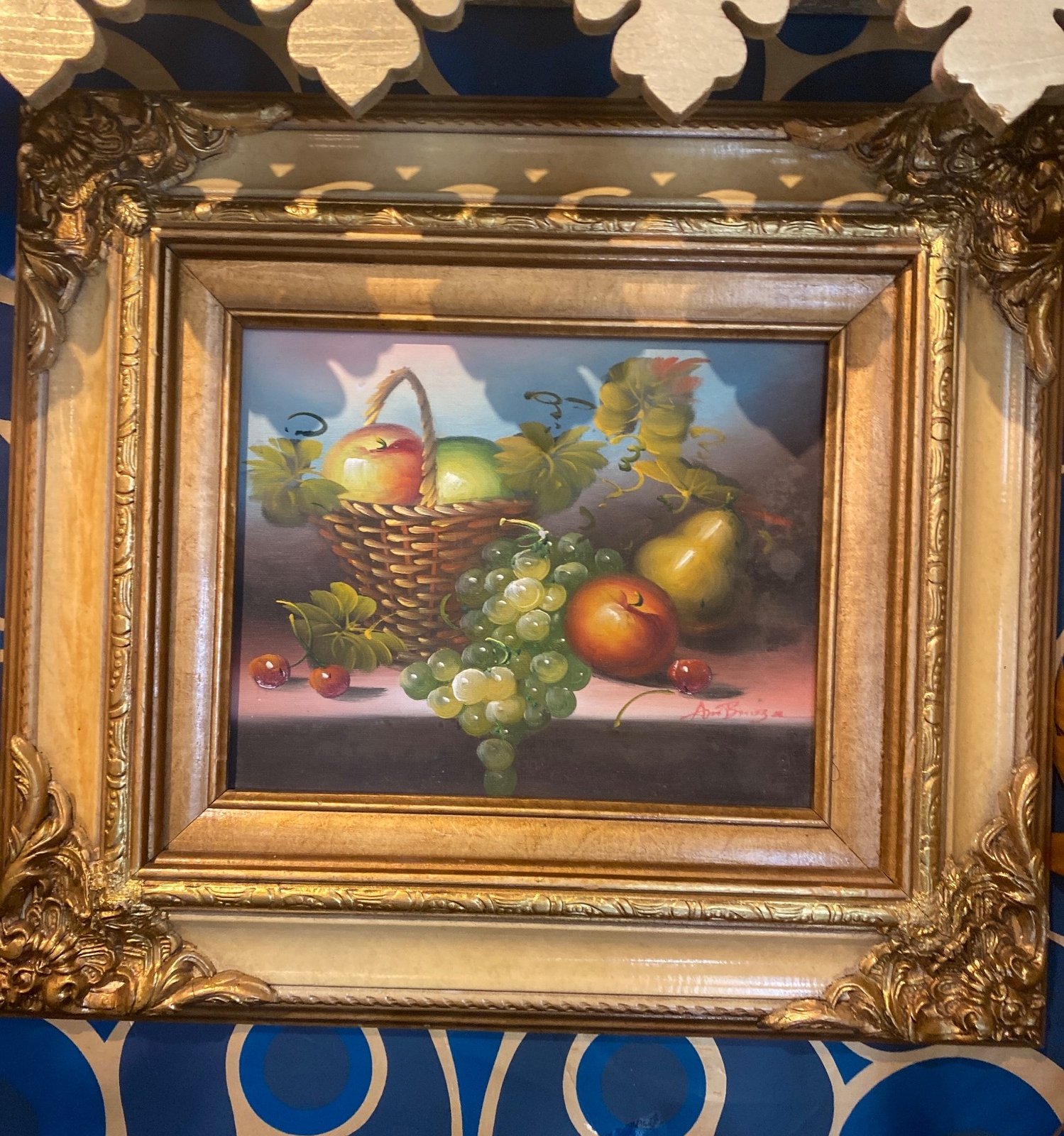 Framed Fruit Still Life Painting